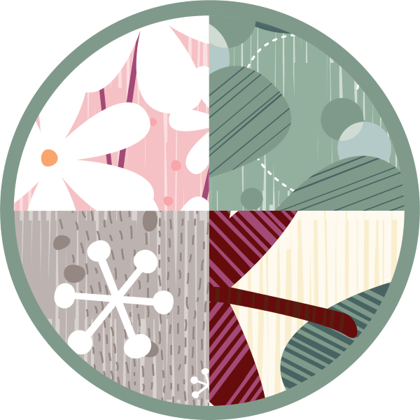 Circle with a depiction of all seasons on the inside.