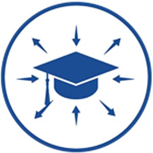 Icono de una gorra de graduación con flechas que apuntan a ella y lejos de ella
